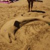 Scultura di delfino fatta di sabbia.